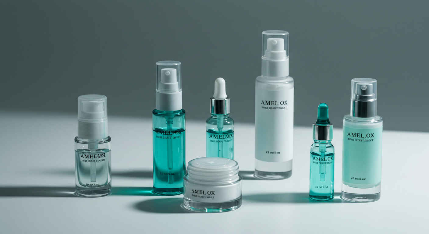 various korean skincare ampoules and serums on a white background