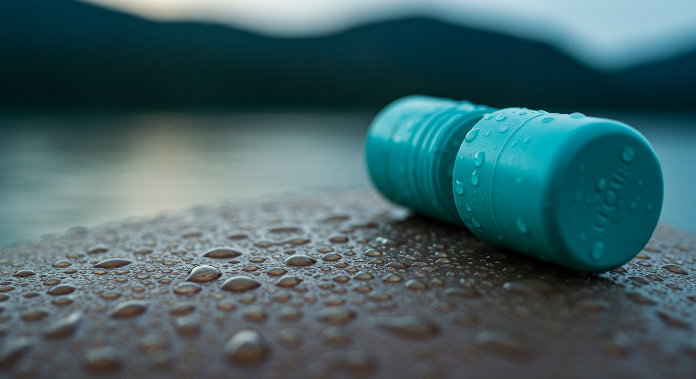 close-up of sweat beads on skin, blurred outdoor background