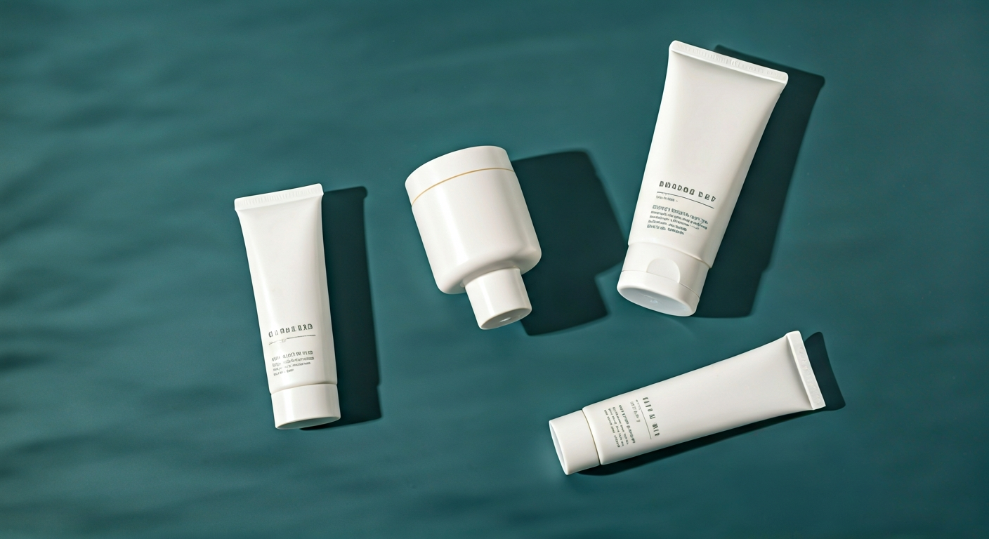 assorted korean water resistant sun cream tubes and bottles flatlay
