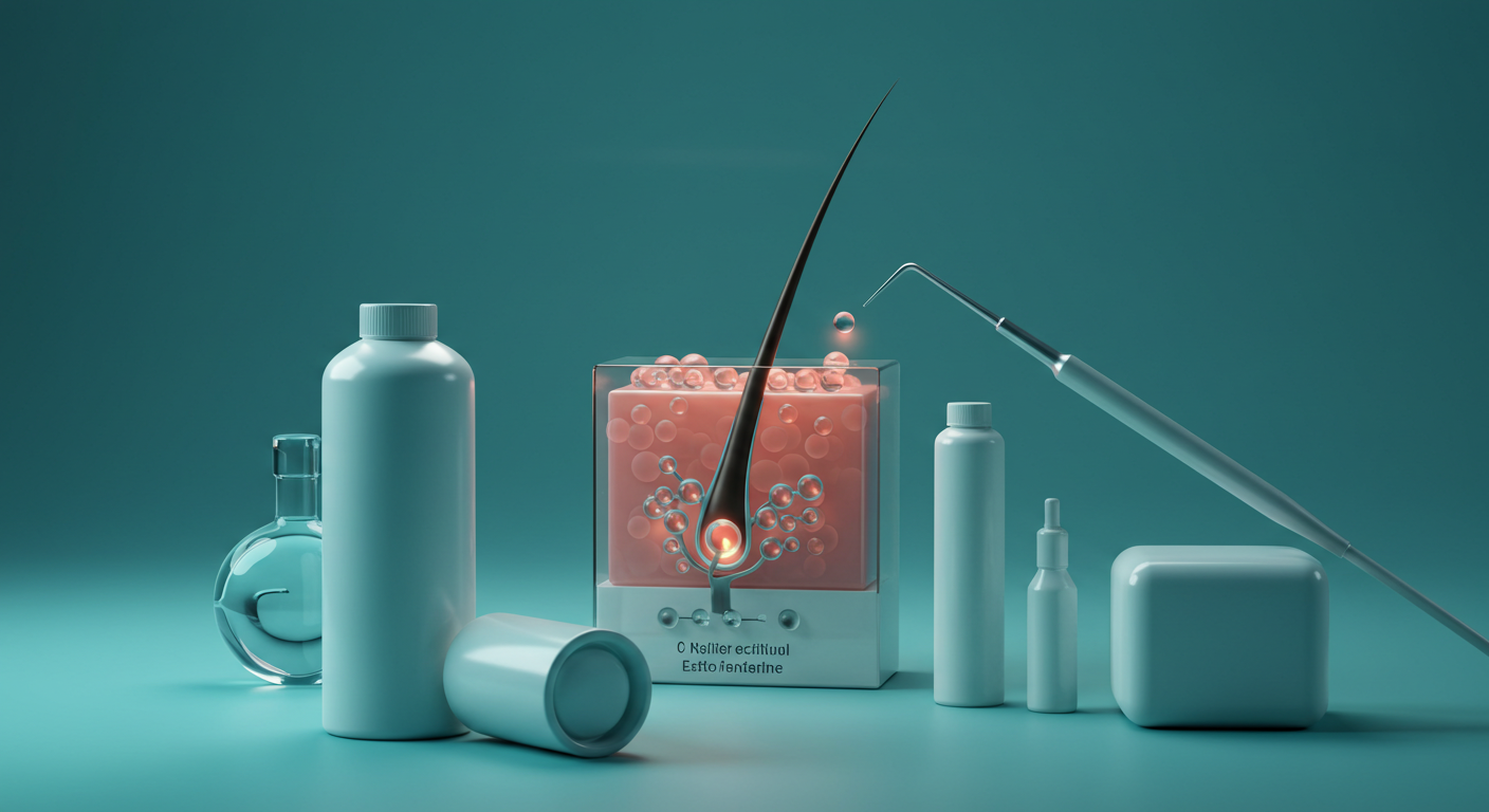 diagram showing hair follicle and probe, scientific illustration, no people