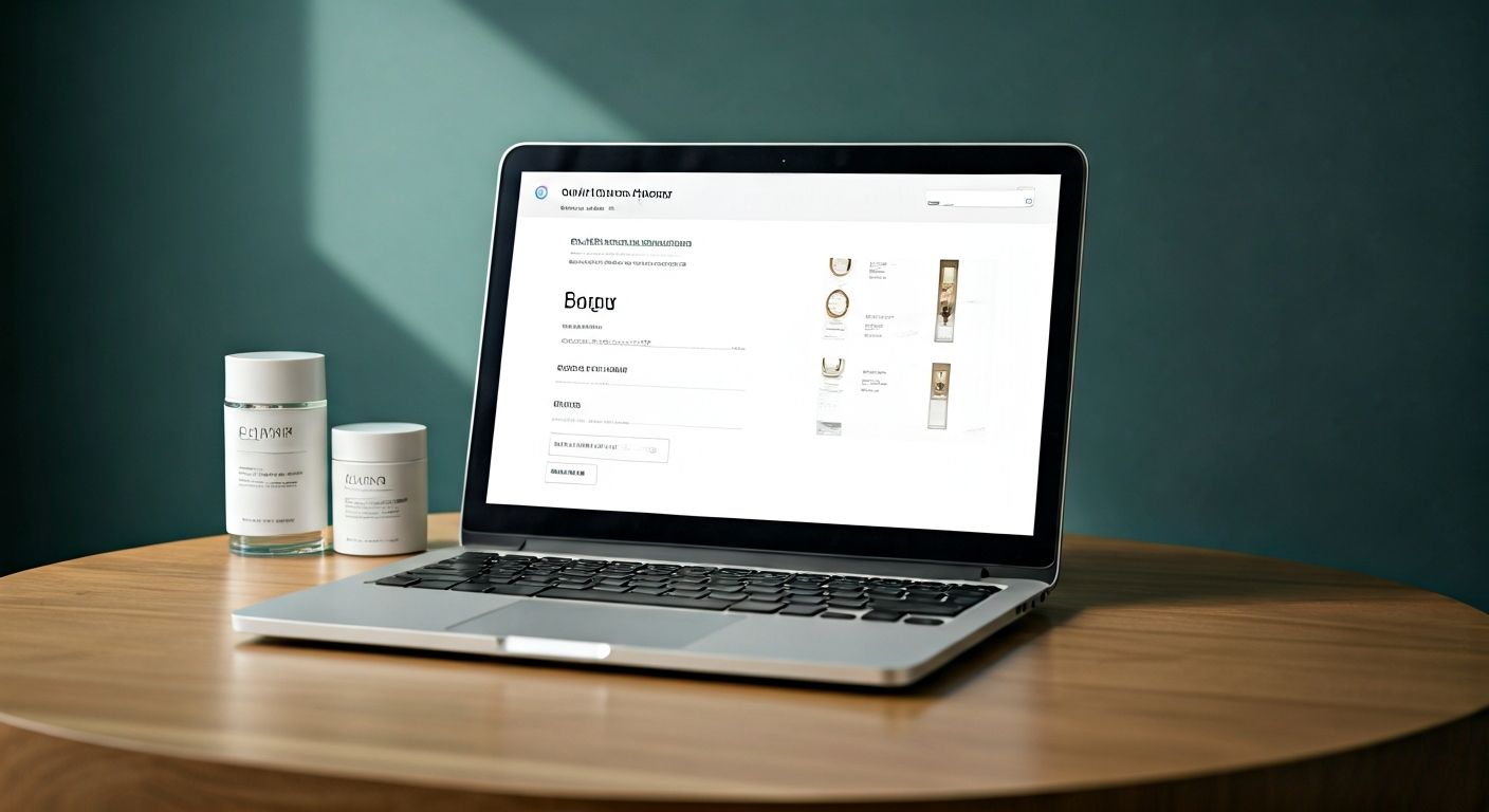 laptop screen with clinic review website, searching for clinics in Seoul, no people