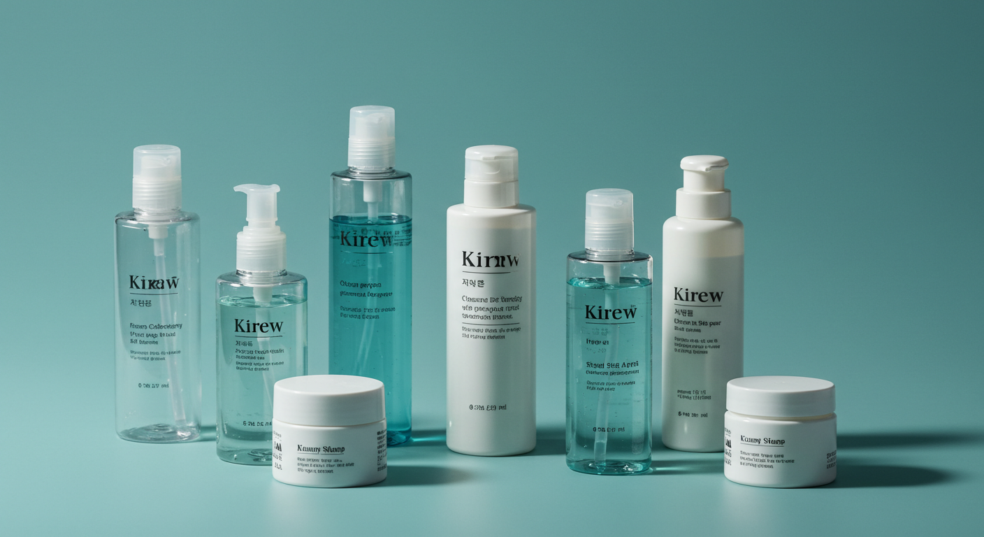 assortment of korean cleansers and toners, minimal design