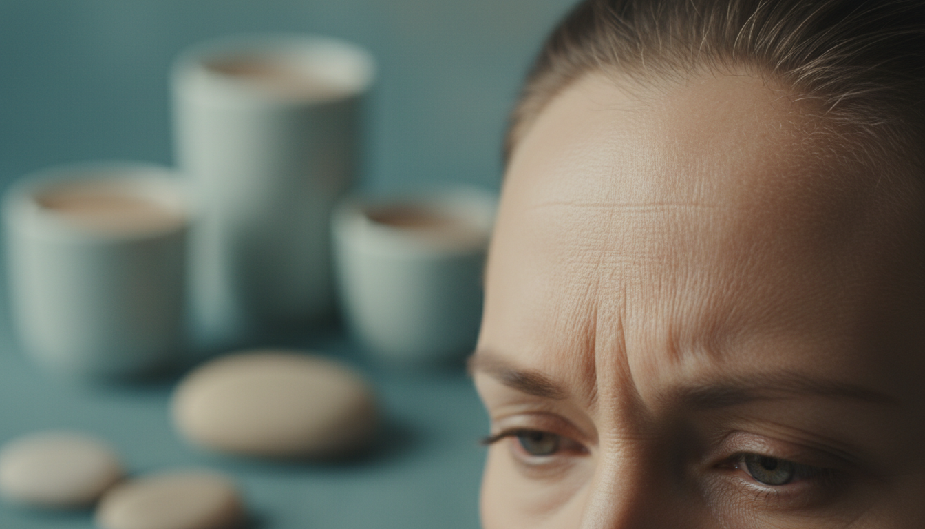 close up of a person's forehead with natural frown lines, no identifiable face