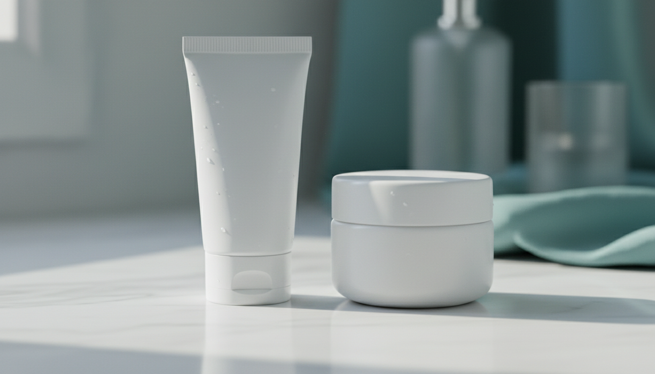 tretinoin cream tube and small jar on a white surface, no branding