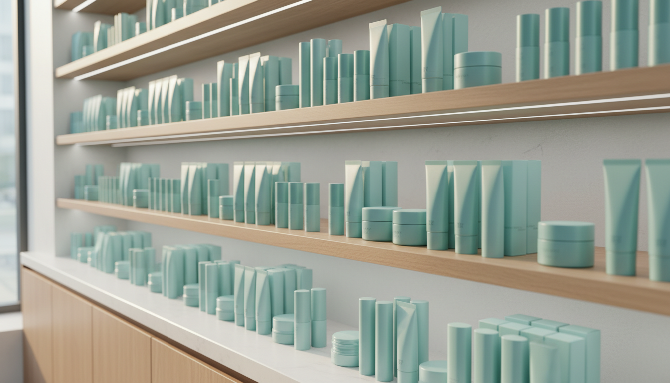 shelves of K-beauty lip products in a Korean drugstore